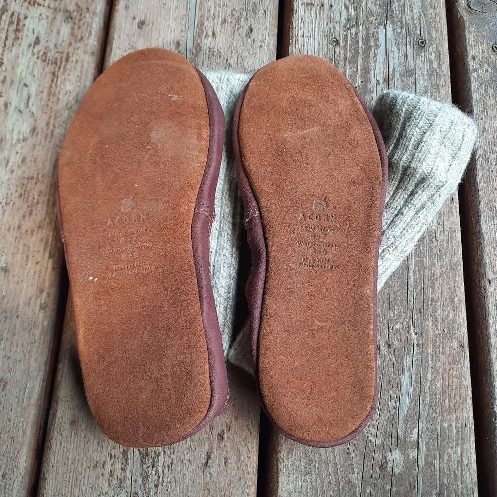 Acorn Original Slipper Sock Gray Ragg Wool Suede Sole Ribbed Knit Unisex Slipper - Picture 10 of 13